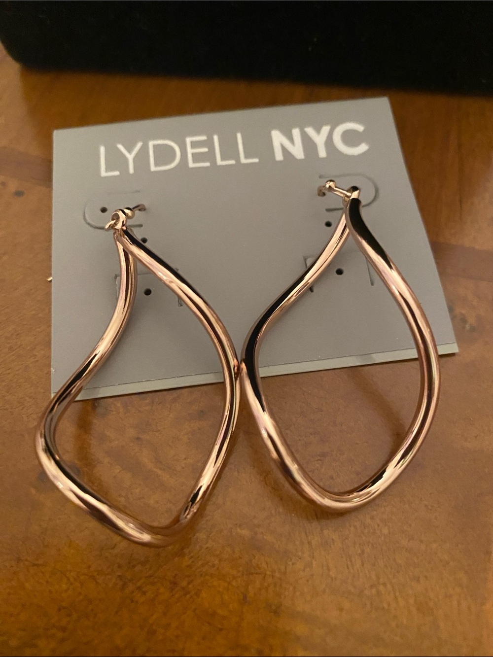 LYDELL NYC Rose Gold Twisted Drop Hoop Earrings